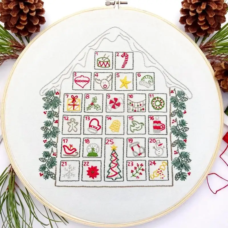 2024 Handmade Christmas Fabric Embroidery Kit Include Embroidery Fabric Hoops Threads And Needles For Crosses Stitches