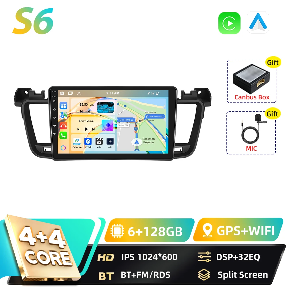 Podofo Qualcomm 8-core 2-DIN Android autoradio voor Peugeot 508 2012-2016 met BT, Carplay, FM, Android Auto, WIFI, GPS, RDS en DSP - afbeelding 1