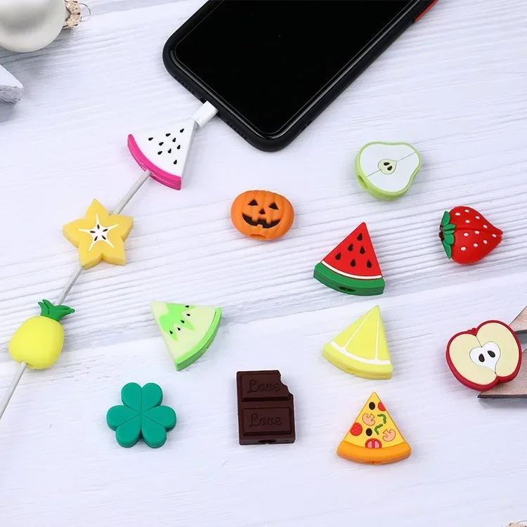 2pcs Cute Fruit Phone Usb Cable ProtectorCable Chompers Cord Animal  Charger Wire Holder Organizer Protection for iPhone Huawei