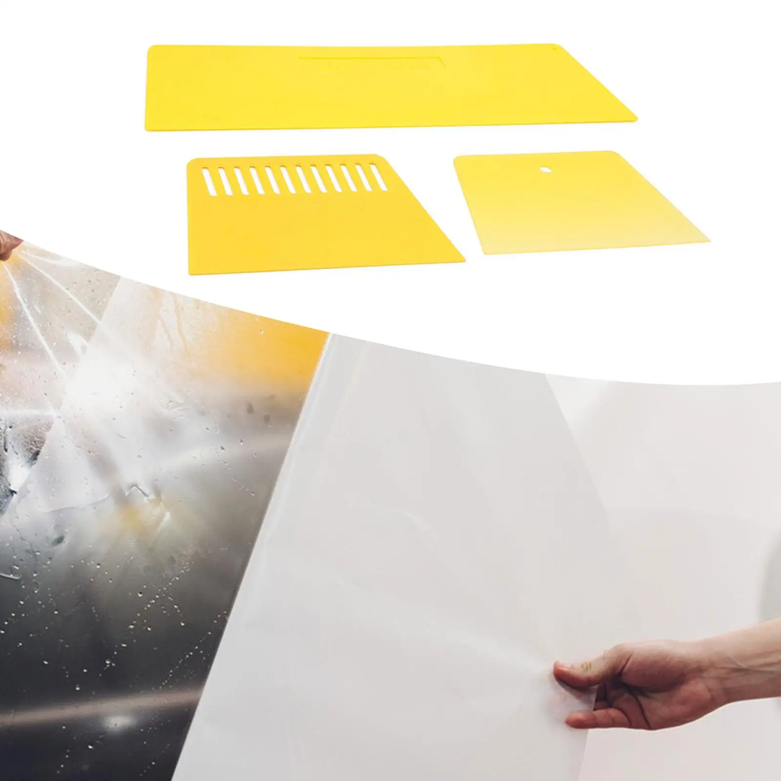 3 Pieces Auto Body Filler Spreaders Flexible Edge Plastic Putty Scraper Yellow Color for Glass Tile Multifunctional Sturdy