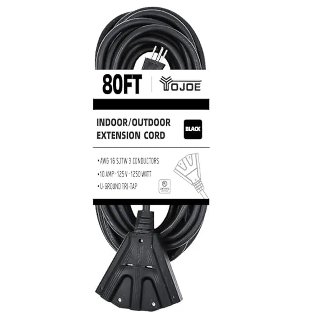 3-Outlet Indoor Outdoor Extension Cord 16 Gauge Heavy Duty Weatherproof Power Cord 80FT UL Certified Copper Cord Lawn Mowers