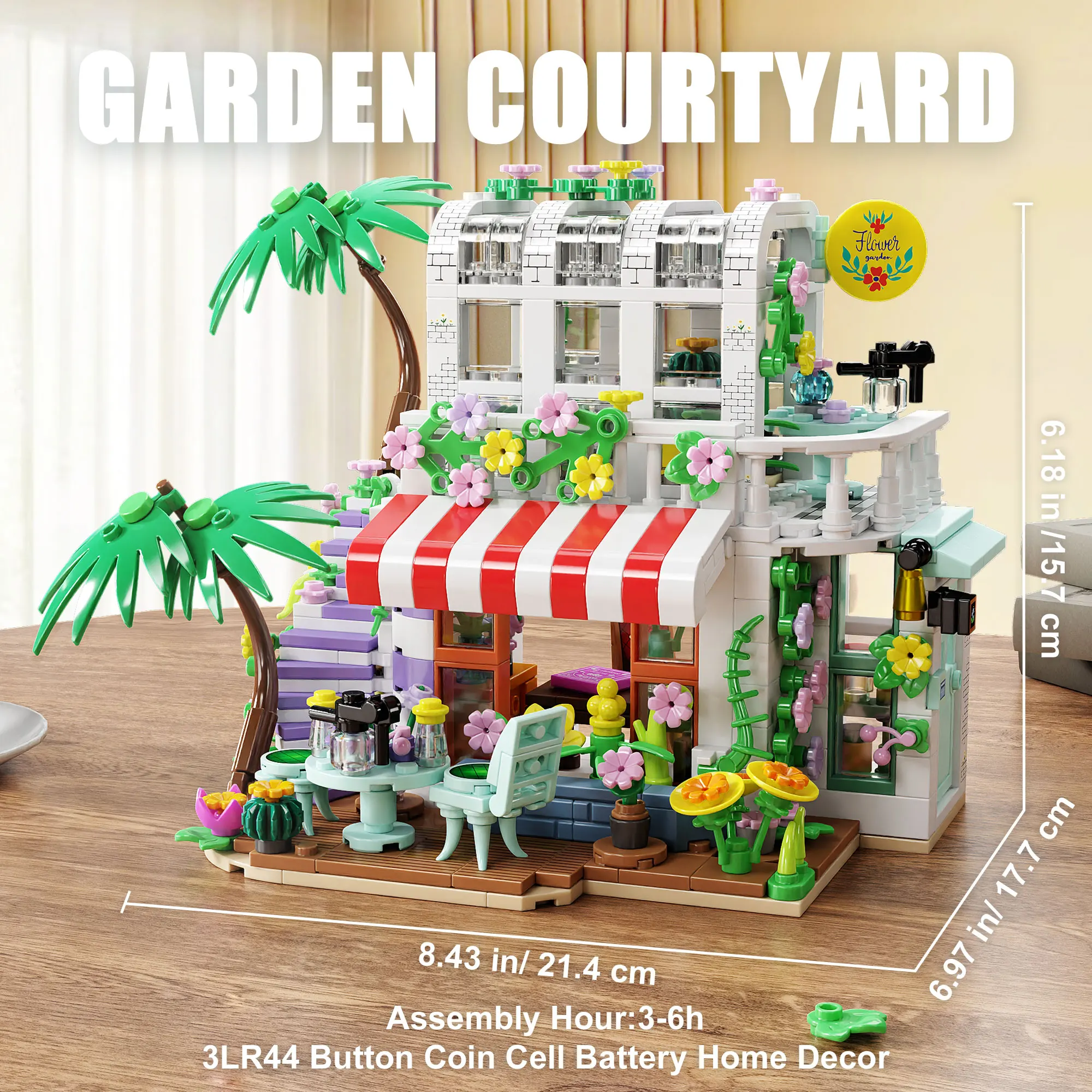 705PCS Garden Courtyard Building Blocks Toy Set Puzzle Bricks Model with Light Creative Architecture Desktop Decoration Gifts