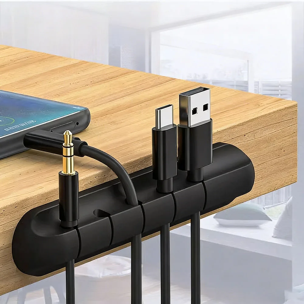 Organizador de Cabos USB de Silicone (1 unidade) - Gerenciador de Cabos de Carregamento para Mesa, Clipes Organizadores de Cabos para Escritório e Acessórios de Mesa