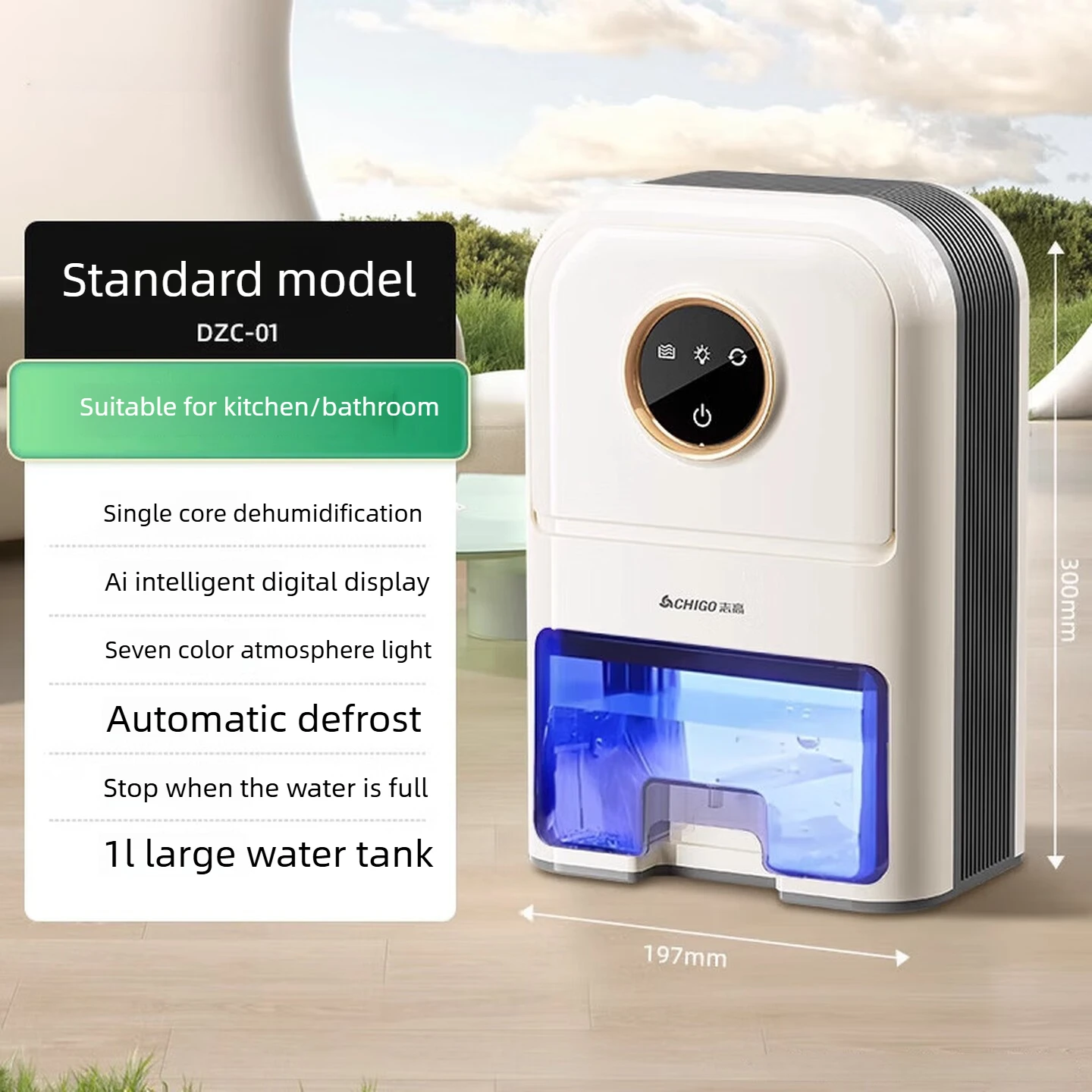 Home Dehumidifier 1L Water Tank Digital Control Auto Defrost Full Tank Shutoff for Bathroom Bedroom Indoor Moisture Use 제습기