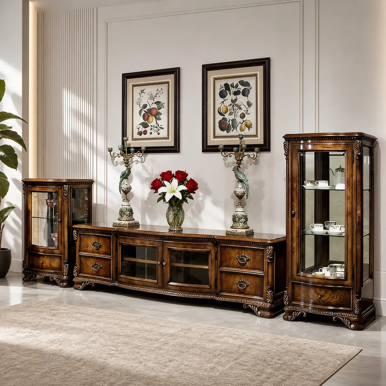 Luxury European Villa Bathroom Vanity Set with Mirror Solid Wood Carved French Style Wash Basin Cabinet for