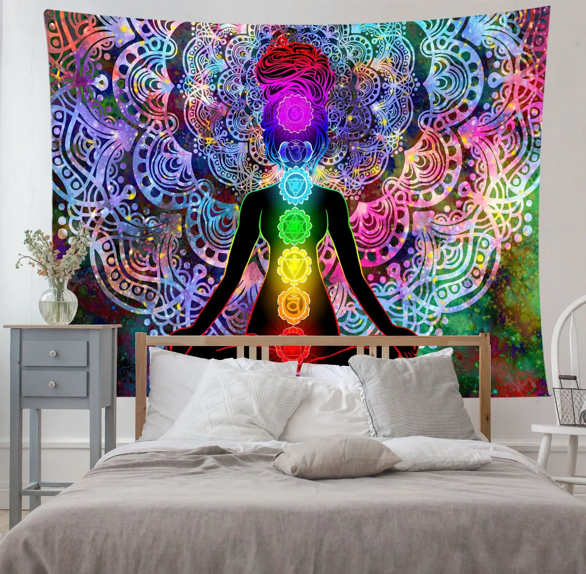 Indian Buddha Statue Meditation 7 Chakra Tapestry Wall Hanging Mandala Tapestries Wall Cloth Psychedelic Yoga Wall Hanging Tapiz