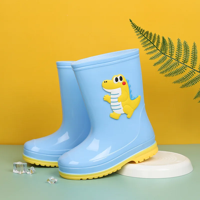 Cartoon Rain Boots for Children PVC Waterproof Boys Girls Rubber Boots Warm Plush Kids Water Shoes Student Non-slip Rain Shoes