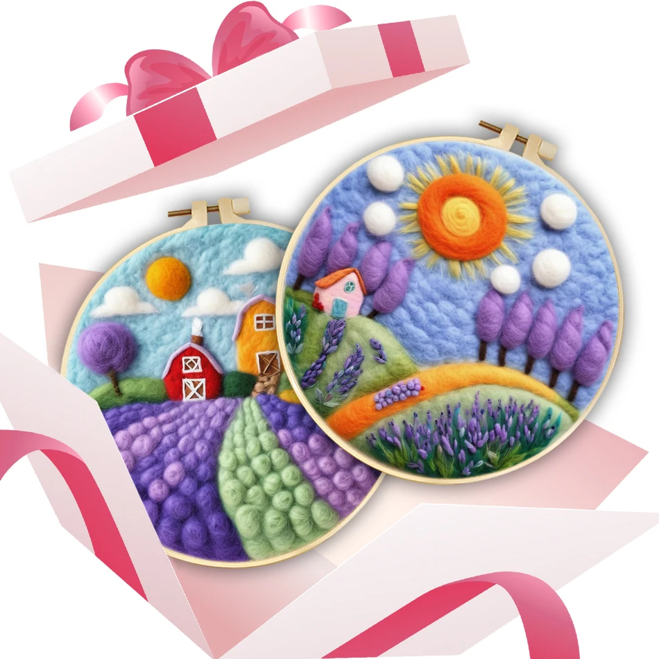 CHENISTORY Wool Felting Set Landscape Needles For Fleece And Felt Fomy Crafts Sewing Handicraft Felt Knitting Kit Gift Wall art