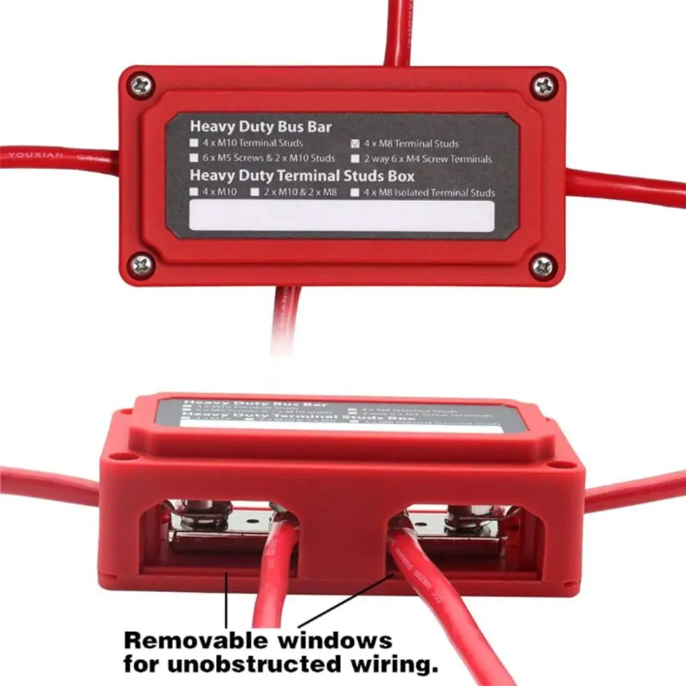 Heavy-Duty Modular Design DC 48v Distribution Block 4 Terminal Studs M8 Studs Power Distribution Block Highest Amperage Rated