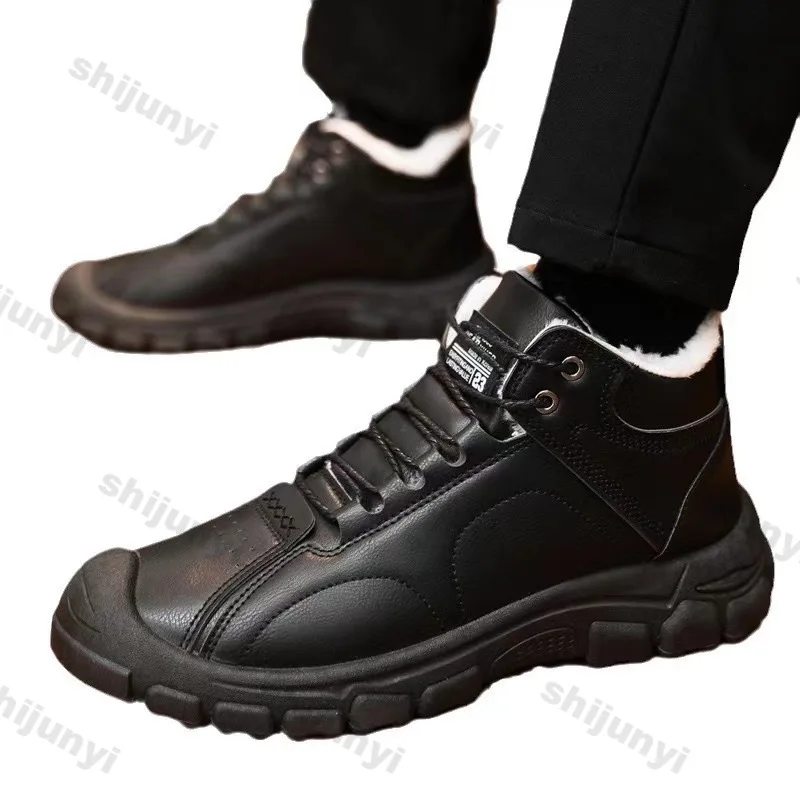 Botas de nieve con suela gruesa para hombre, zapatos de algodón de felpa, cálidos, antideslizantes, con cordones, informales, novedad de otoño, 2024