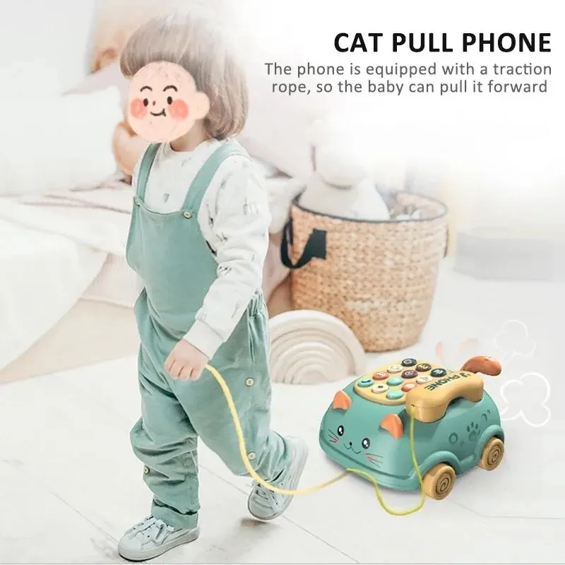 Cat Pull Cable Telephone Cartoon Animal Intelligent Music Mobile Phone Bilingual Teaching Simulation Early Educational Toy