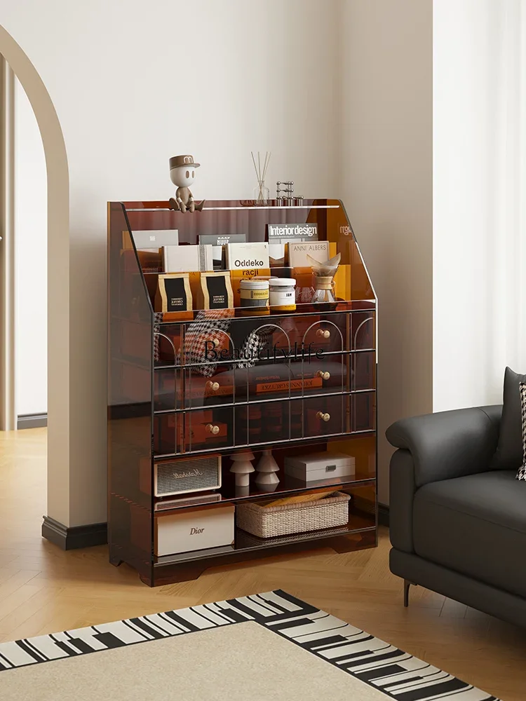 

01Nordic retro magazine cabinet light luxury multi-layer medieval storage cabinet