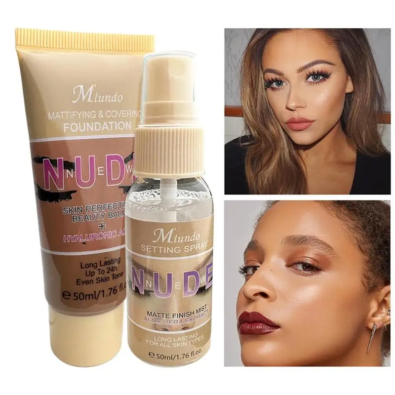 Foundation And Setting Spray Hydrating Full Coverage Foundation Set For Women Makeup Buildable Lightweight Foundation For Face