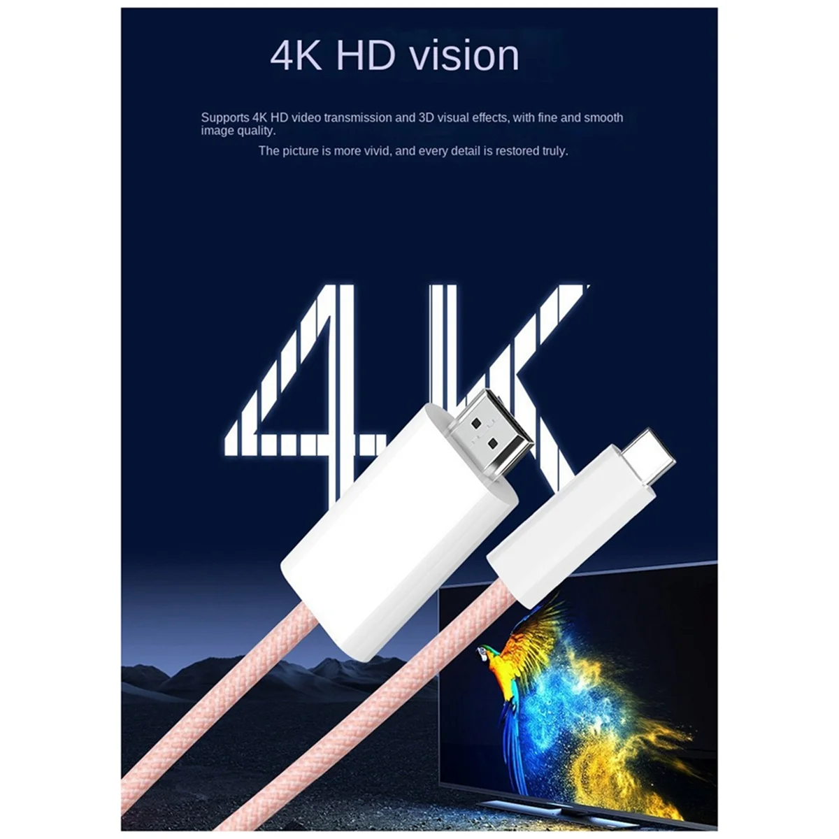 

Высококачественный преобразователь высокого разрешения типа C в HDMI, 1,8 м, 4 к60 Гц, поддержка телефона и компьютера, розовый цвет