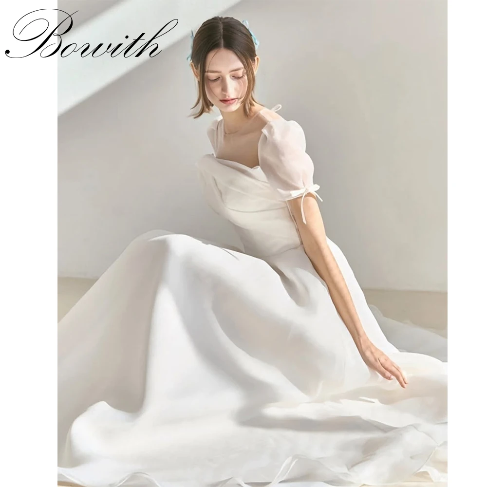 

Bowith Korean Wedding Puff Sleeves A-Line Wedding Snap Dresses Customized A-Line Bridal Gown Reception Dresses