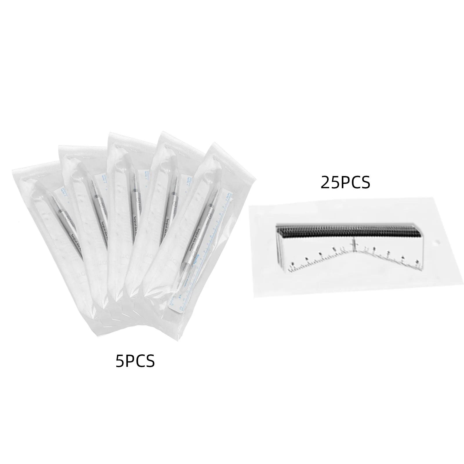 5set Professional Surgical Tip Skin Marker Pen Sterile Tattoo Stencil Markers Pen with 25pcs Ruler for Eyebrow Lips Double Side