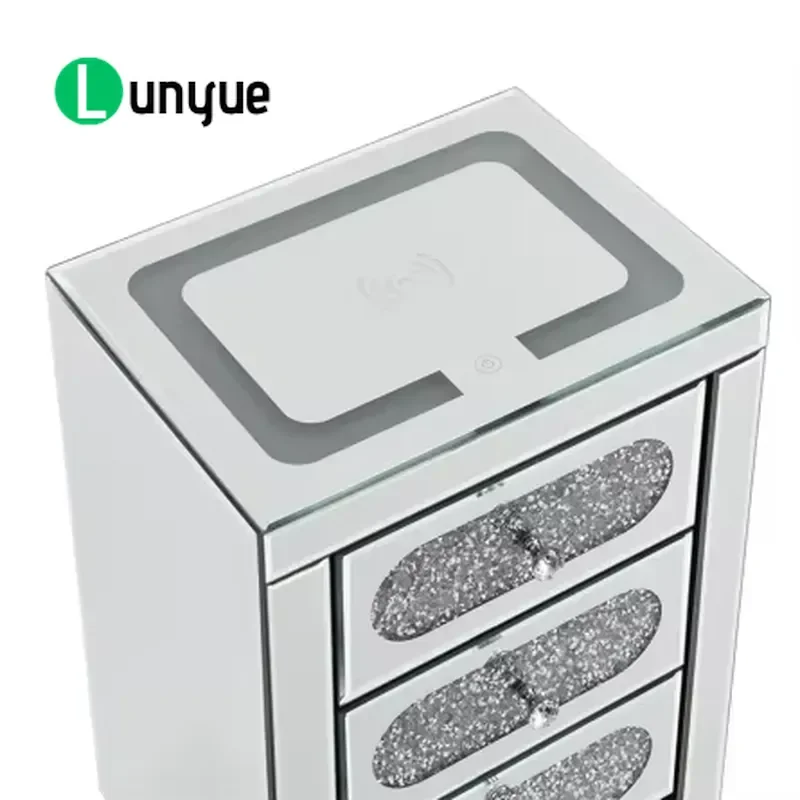 Modern Mirrored Smart Bedside Table with Wireless Charging Nightstand for Bedroom Living Room Furniture Storage Decor