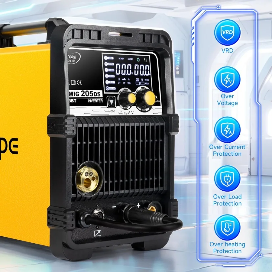 205A MIG Welder 110 220V Dual Voltage Aluminum Welding Machine for Automotive Repair Construction and Metal Fabrication; 6in1 M