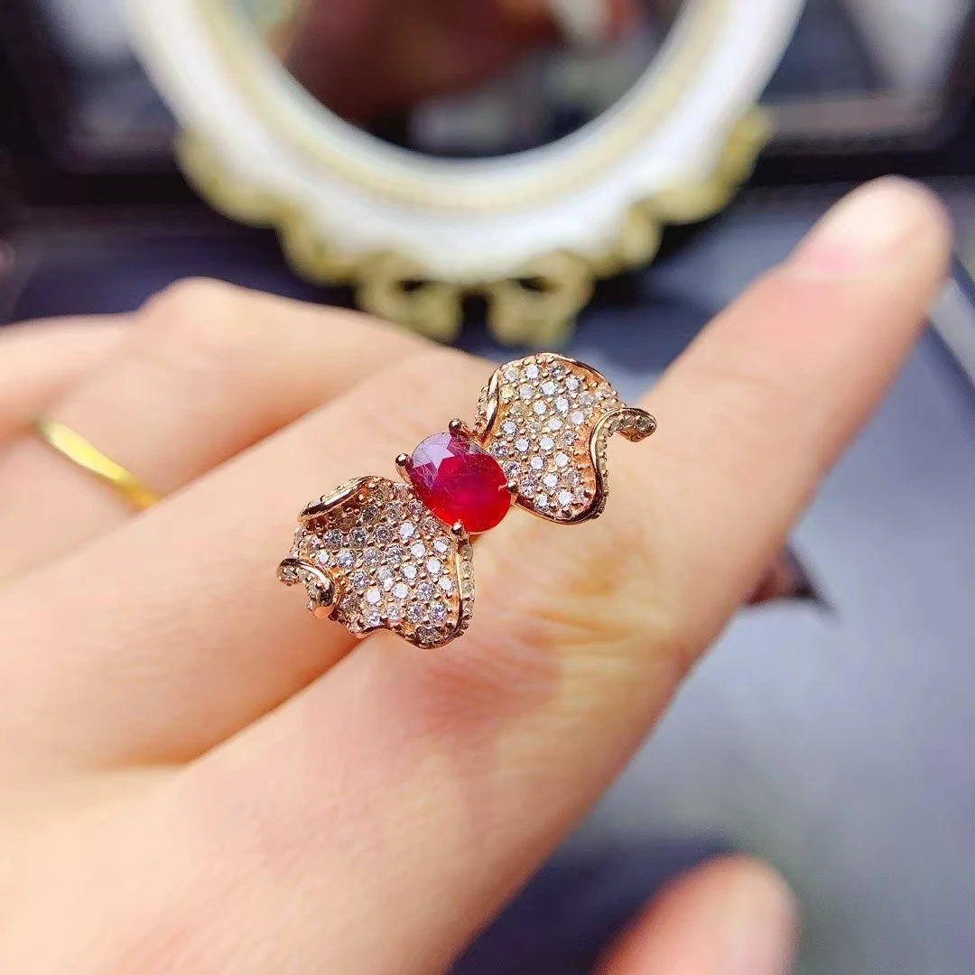 KJJEAXCMY Myanmar Natural Ruby Ring High Clarity Lustrous Color Locking S925 Silver Electroplated Jewelry Festival Gift