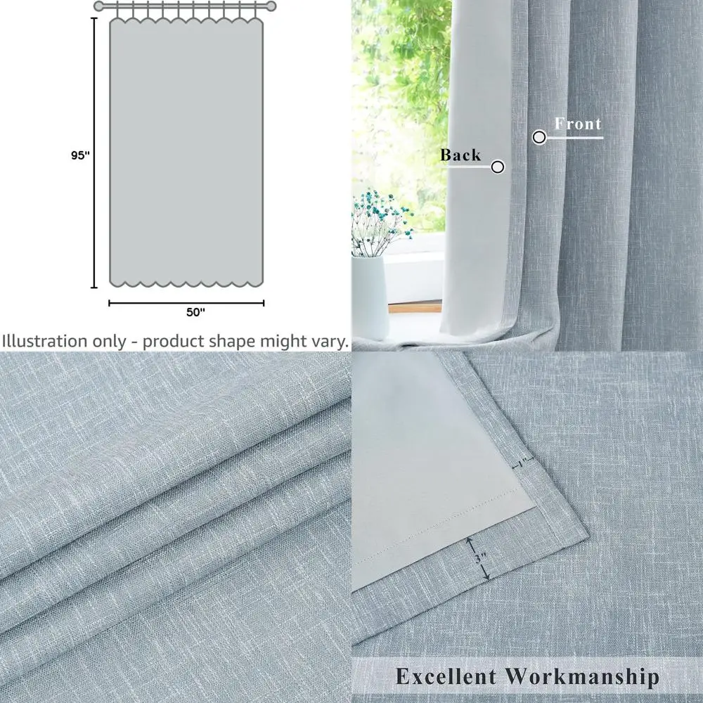 

Blue Solid Full Blackout Curtain Heavy Linen Texture Window Treatment for Bedroom Noise Reducing Energy Efficient Drapes 8 Gromm