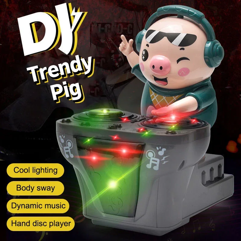 Elektronik DJ Rock Piggy Waddles Menari Mainan Musik Balita Mainan Musik Ringan Lucu Ayunan Menari Piggy Mainan untuk Hadiah Bayi Anak-anak