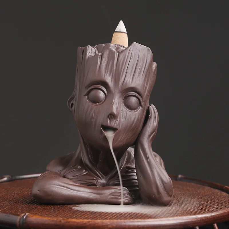 Y Purple Sand Crafts Backflow Incense Burner Ceramic Insence Holder Nordic Style Blockhead Ornaments for Home Decor Cone Censer