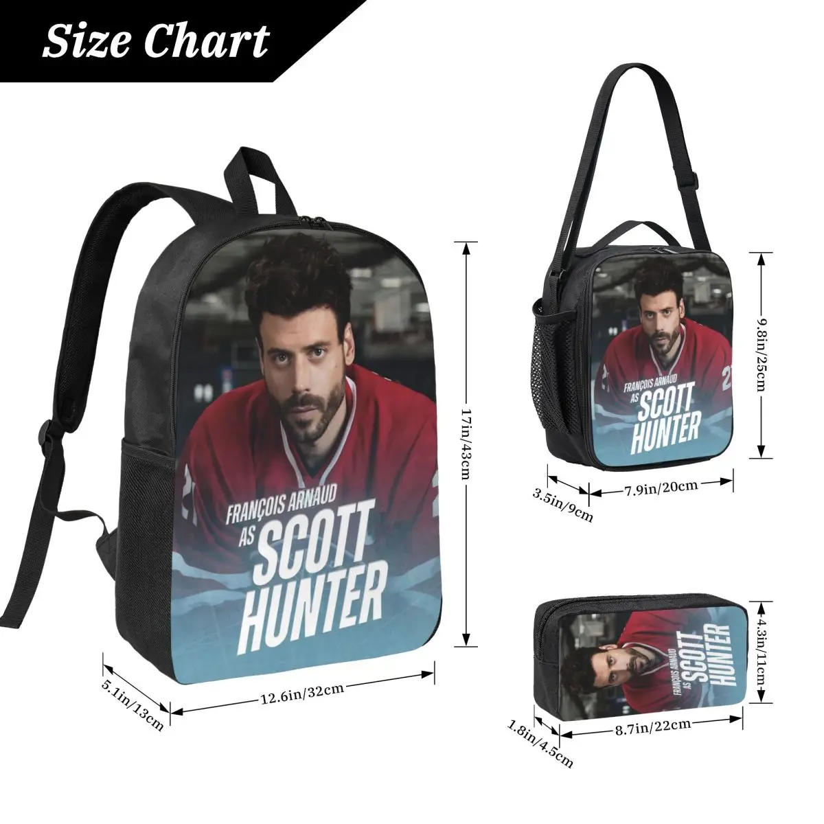 3 Stück Francois Arnaud Scott Hunter Beheizte Rivalry Schultaschen für Kinder Bleistiftboxen Rucksack-Sets mit Lunchbox für die Schule