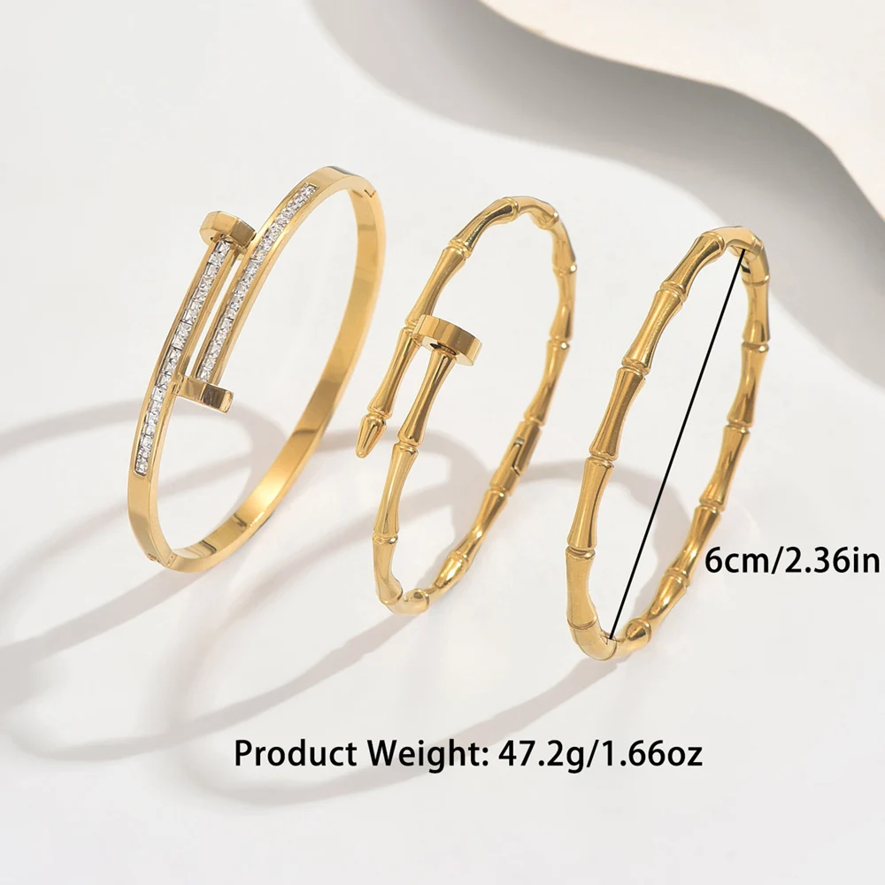 1/3 قطعة رائعة وبسيطة على طراز المال القديم تصميم كلاسيكي بأربع أوراق البرسيم الزركون مجموعة أساور من الفولاذ المقاوم للصدأ #4