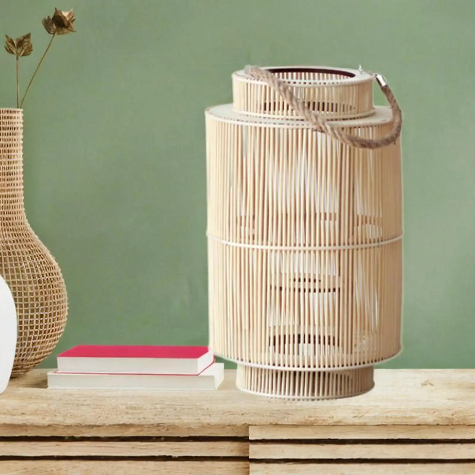 Wooden Candlestick Holder Bamboo Candle Lantern Tealight Candles Holder for Farmhouse