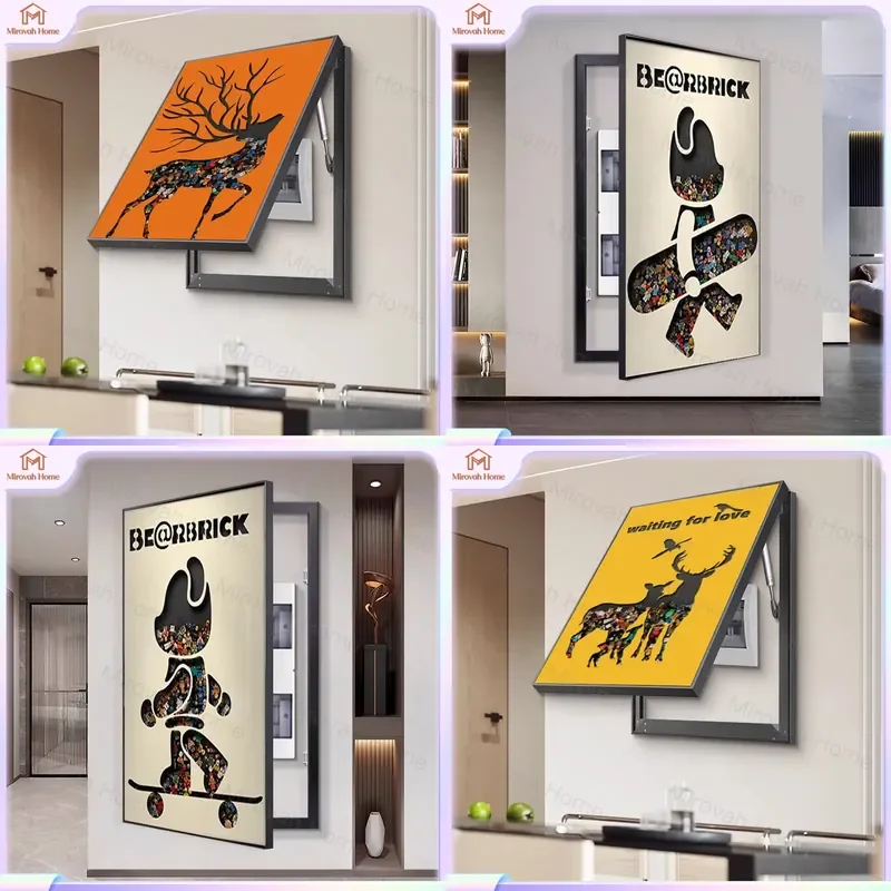 For Deer Building Block Meter Box Cover Decorative Painting Home Wall Art Mural Distribution Box Wire Hiding Canvas Print