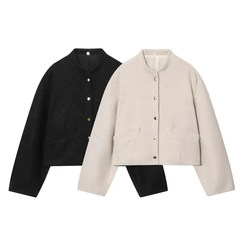 

Elegant Solid Button Jacket Office Lady Warm Coat Fashionable Full Sleeves Loose Pocket Chic Streetwear Tops Simple Style