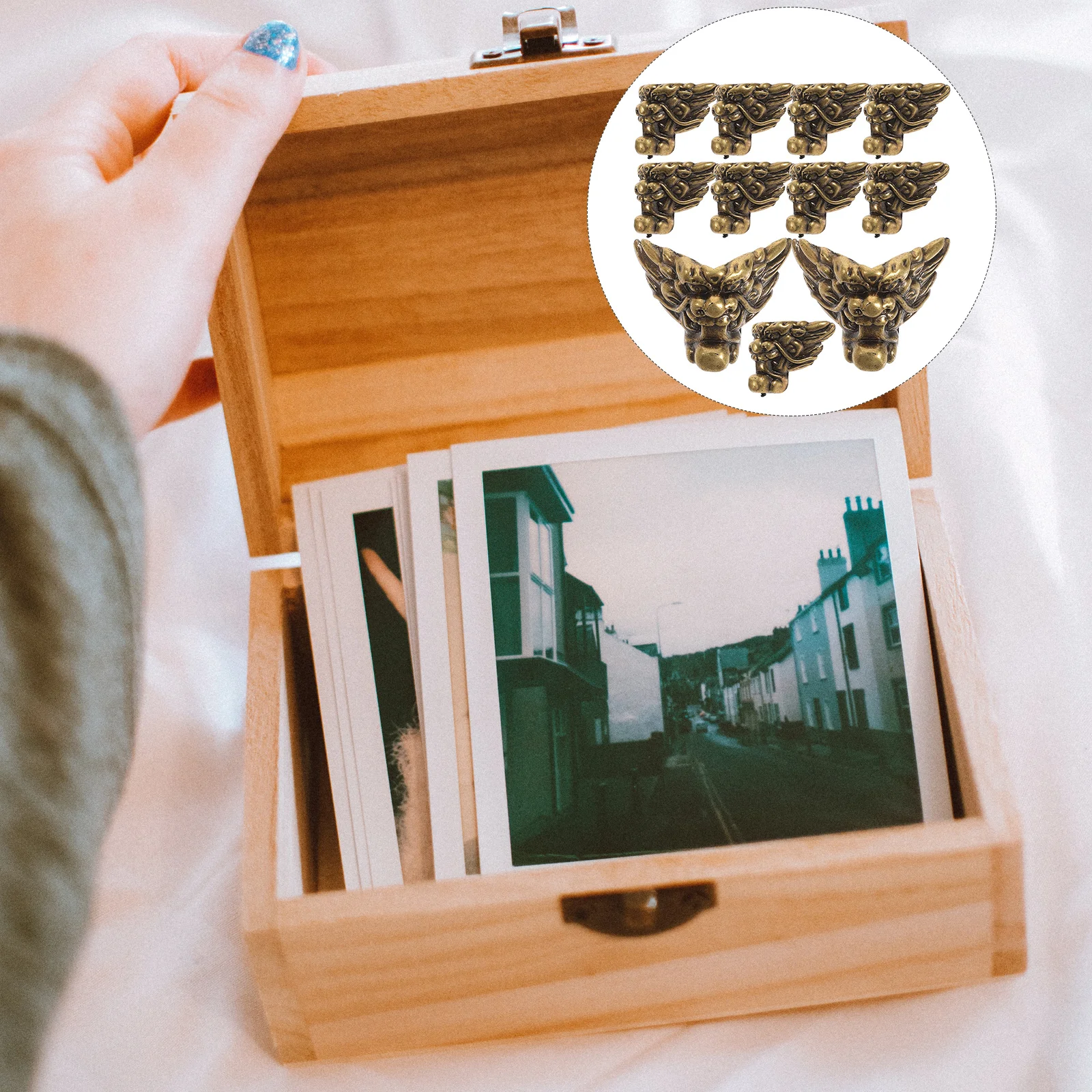 

12Pcs Vintage Wooden Box Corner Protectors Lion Design Decorative Edge Covers Jewelry Case Safety Guards Small Size Easy Install