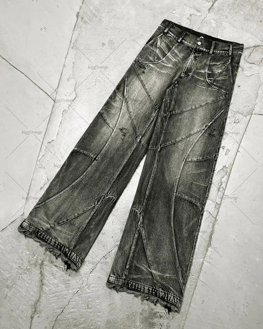 Y2K Harajuku Grey Spliced Washed Jeans Męskie gotyckie trendy uliczne Odzież Retro Luźne spodnie z szerokimi nogawkami Jesienne workowate dżinsy