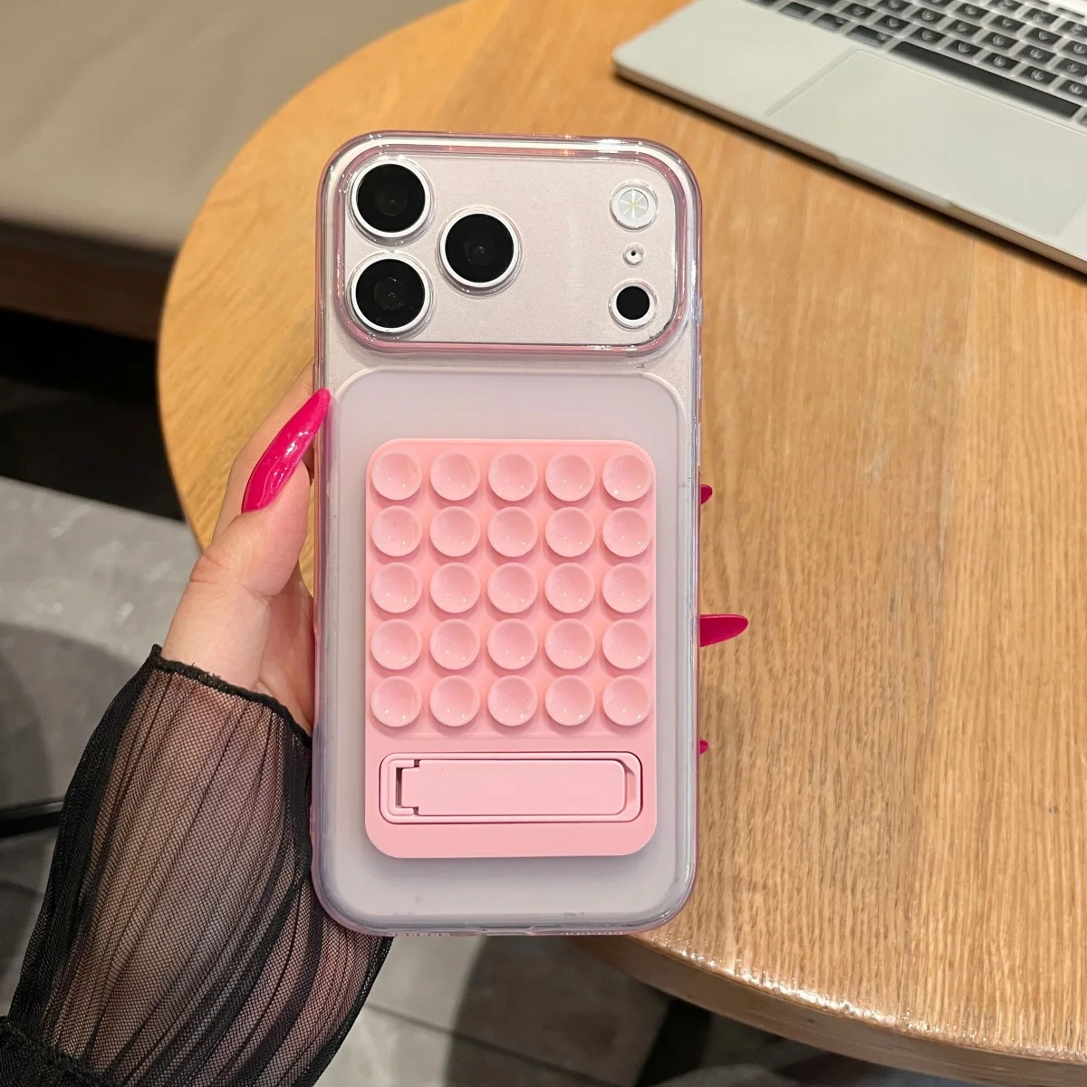 Silicone Suction Cup Fold Stand Clear Soft Case For iPhone 17 16 15 14 13 12 Pro Max Plus Sucker Bracket For Selfies And Videos - view 4