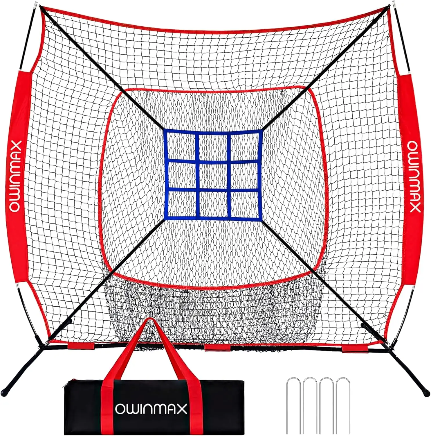 

7x7 ft Portable Baseball Practice Net with Detachable Bow Frame, Carry Bag for Batting, Hitting, Pitching - Great for All Levels