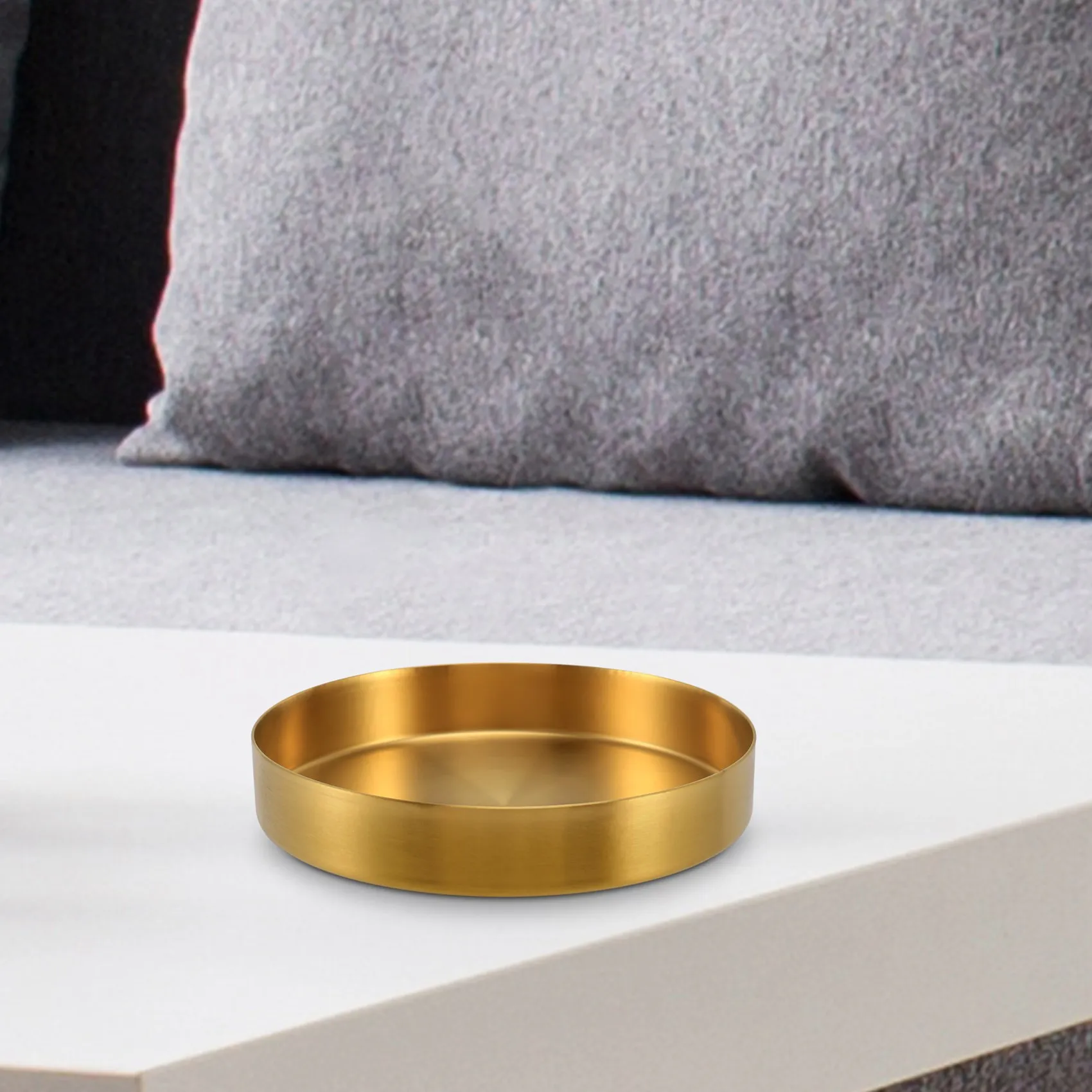 Trending Now Round Gold Tray,Metal Decorative Tray Makeup Tray Organizer for Vanity,Bathroom,Dress,Matte Brass Finish, 4.9 Inch