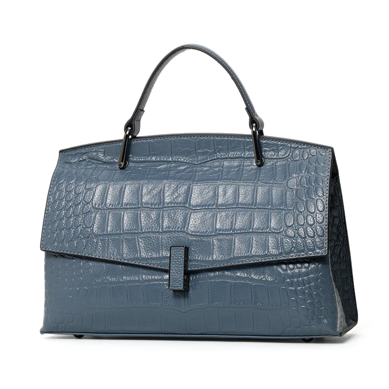 Genuine Cowhide Leather Crocodile Pattern Ladies Handbag Flip Cover Large Capacity Stylish Single Shoulder Bag view 3