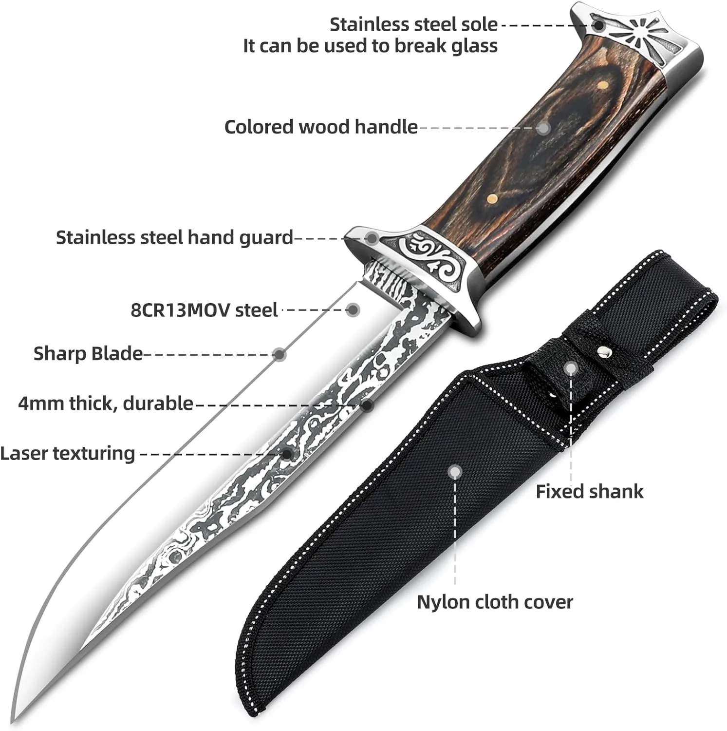 9.4 Inch EDC Camping Kitchen Knife Stainless Steel Outdoor Survival Knife With Scabbard Military Tactical Knife For Self Defense