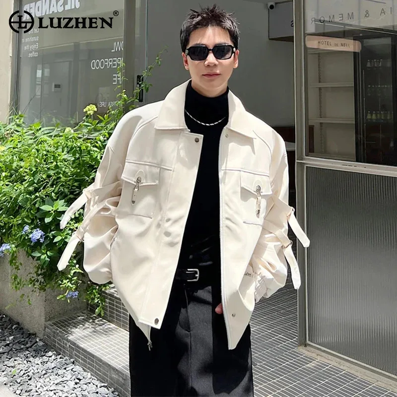 

LUZHEN 2024 Original Metal Decorate Zipper Splicing Design Leather Jackets Personality Trendy New Men's Clothes Coats LZ2528