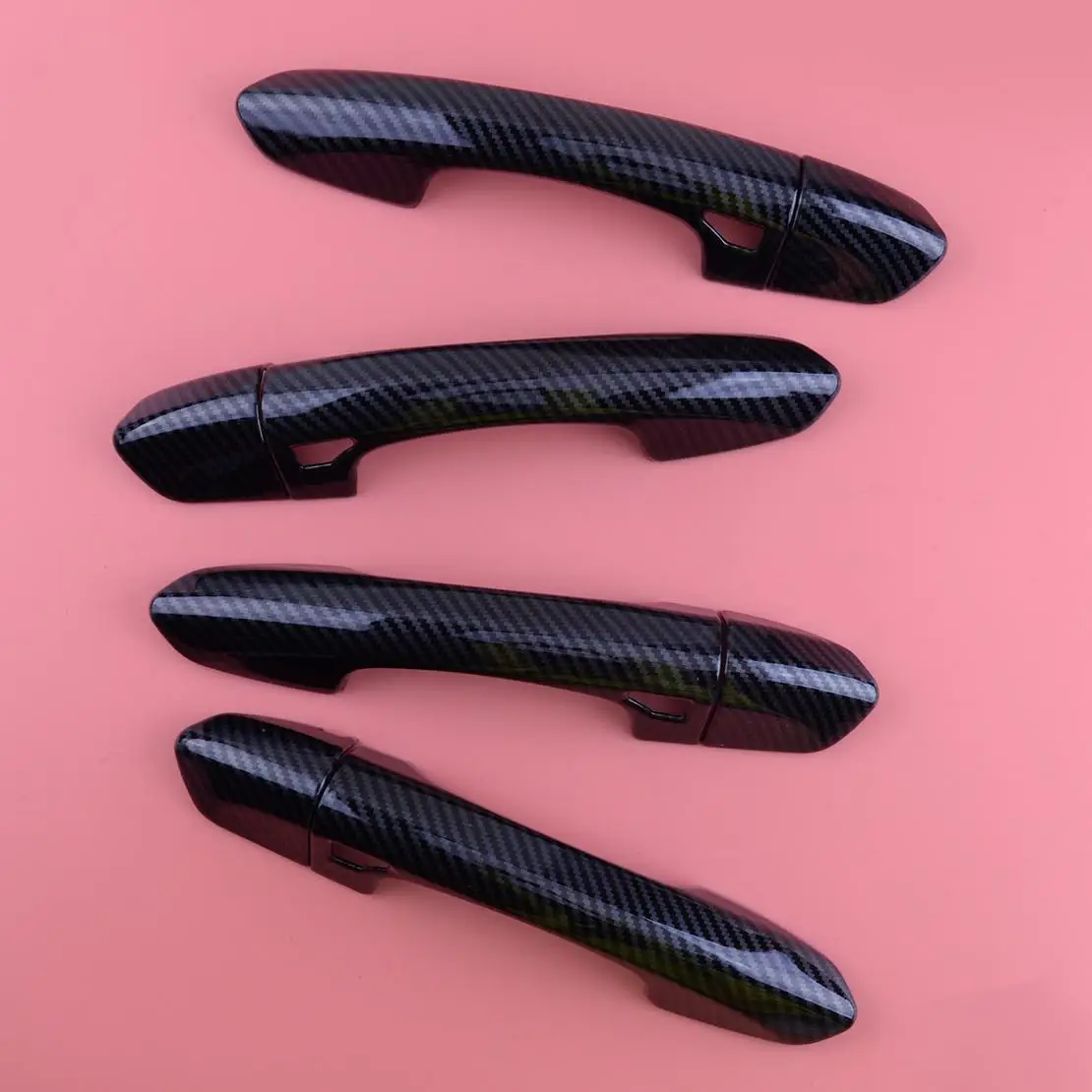 Car Carbon Fiber Style Exterior Door Handle Cover Trim Set With 4 Smart Keyhole Fit For Ford Fusion 2013-2020