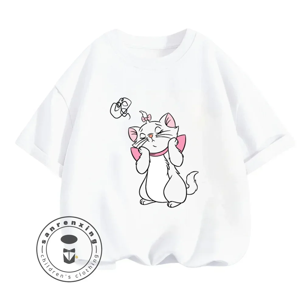 T-Shirts mignons Disney The AristoCats pour garçons et filles, hauts d'été doux et bon marché, imprimés de dessins animés classiques, hauts préférés pour enfants