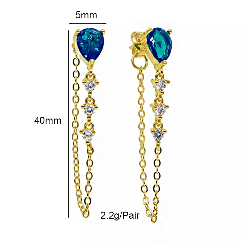 CRMYA Gold color Dangle Earrings For Women Vintage Famale Piercing Royal Blue CZ Zircon Drop Earrings 2023 Jewelry Wholesale