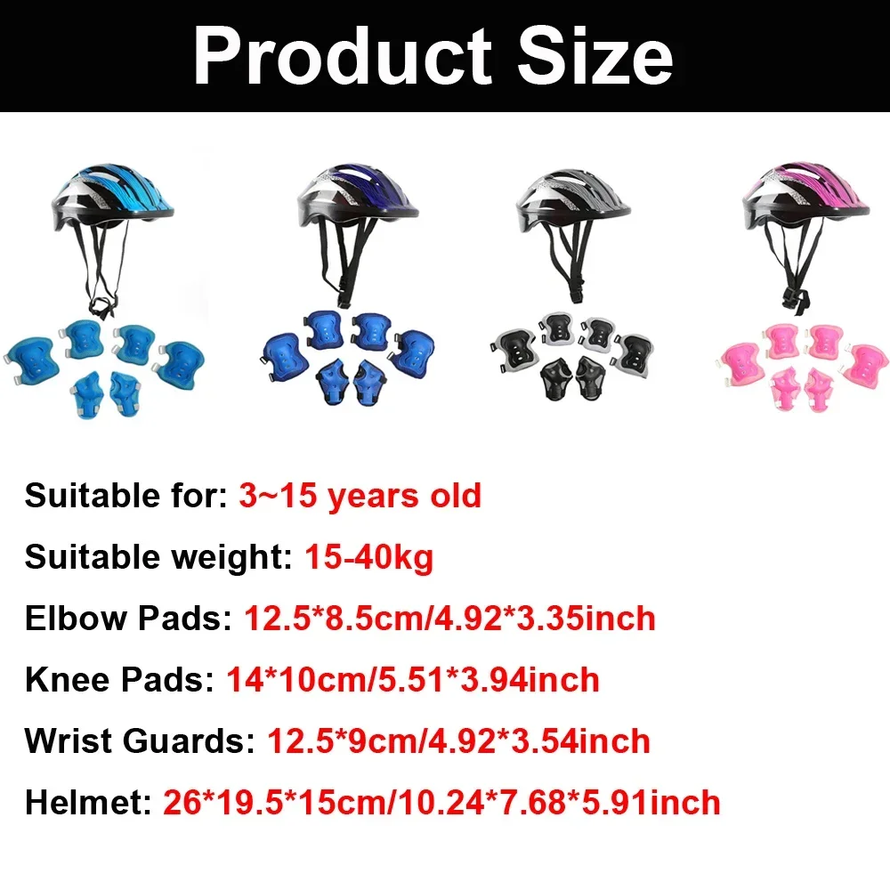 7Pcs Sports Kids Helmet Knee Elbow Wrist Pads, Protective Gear Set for Bike Bicycle Cycling BMX Skateboard Scooter Skating