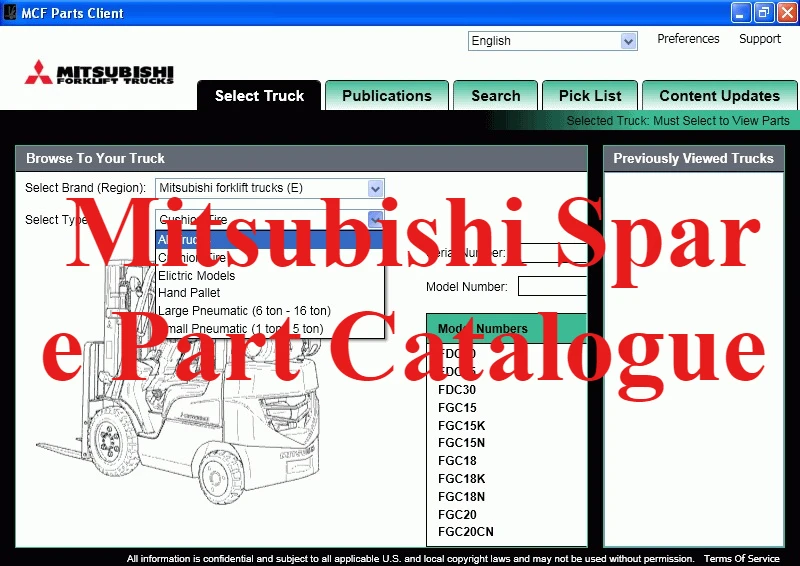 AutoDVD Forklift Trucks 2024 (MCFE) para catálogo de repuestos Mitsubishi
