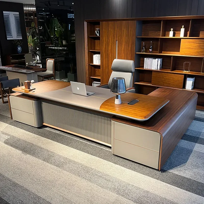 Wooden Luxury Office Table With Chair Modern Design Boss Desk Executive Office Desk Set Manager Office Furniture Work Desk