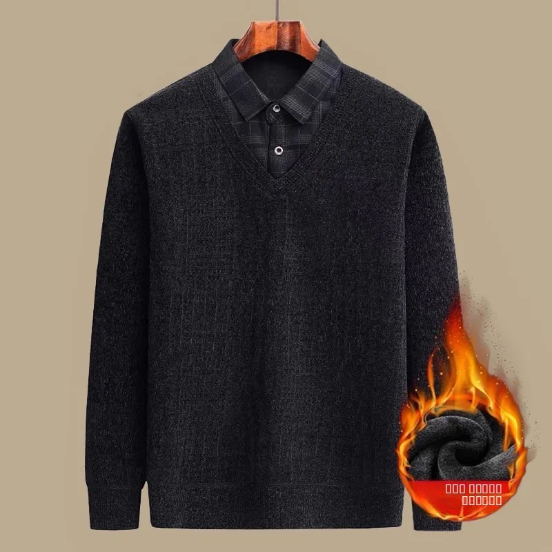 

Thiened Fce Autumn Winter Knitted Sweater Men's Warm Base irt Long Sve Casual Sle Polyester Fiber Soft Comfortable