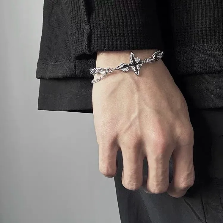

Gothic Dark Cross Bracelet Titanium Steel American Trendy Link Wrist Jewelry for Men Gift