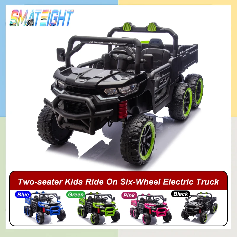 24V 4WD 2-Seater Kids Electric Dump Truck, 6-Wheel Ride On UTV with Remote Control, Music, Bluetooth, USB, for Ages 3+