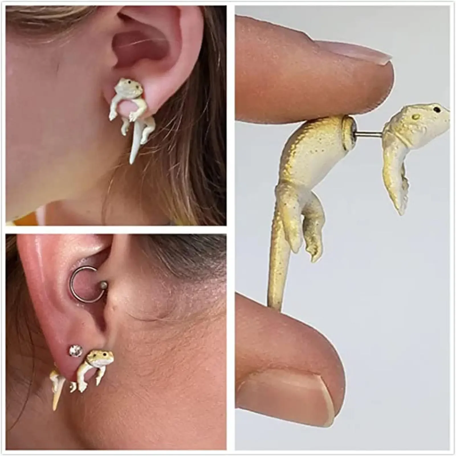 Cute Funny Lizard Stud Earrings 3D Creative Earrings For Men Women Personality Simulation Animal Earrings Party Accessories gift