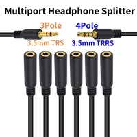 Multiport Headphone Splitter Stereo Jack 1/8 TRS/TRRS 3.5mm to 2/3/4/5/6 Ports Audio Sharing Extension Cord for PC Phone Speaker